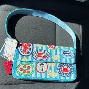 Marshalls Beaded Shoulder Bag in Turquoise with Multicolor Accents